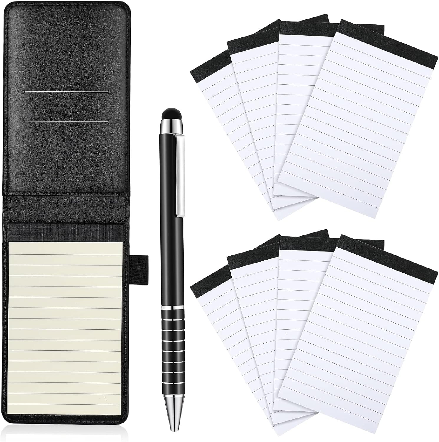 Outus 10 Pcs Pocket Notebook with Pen Set Included Mini Notepad Black 