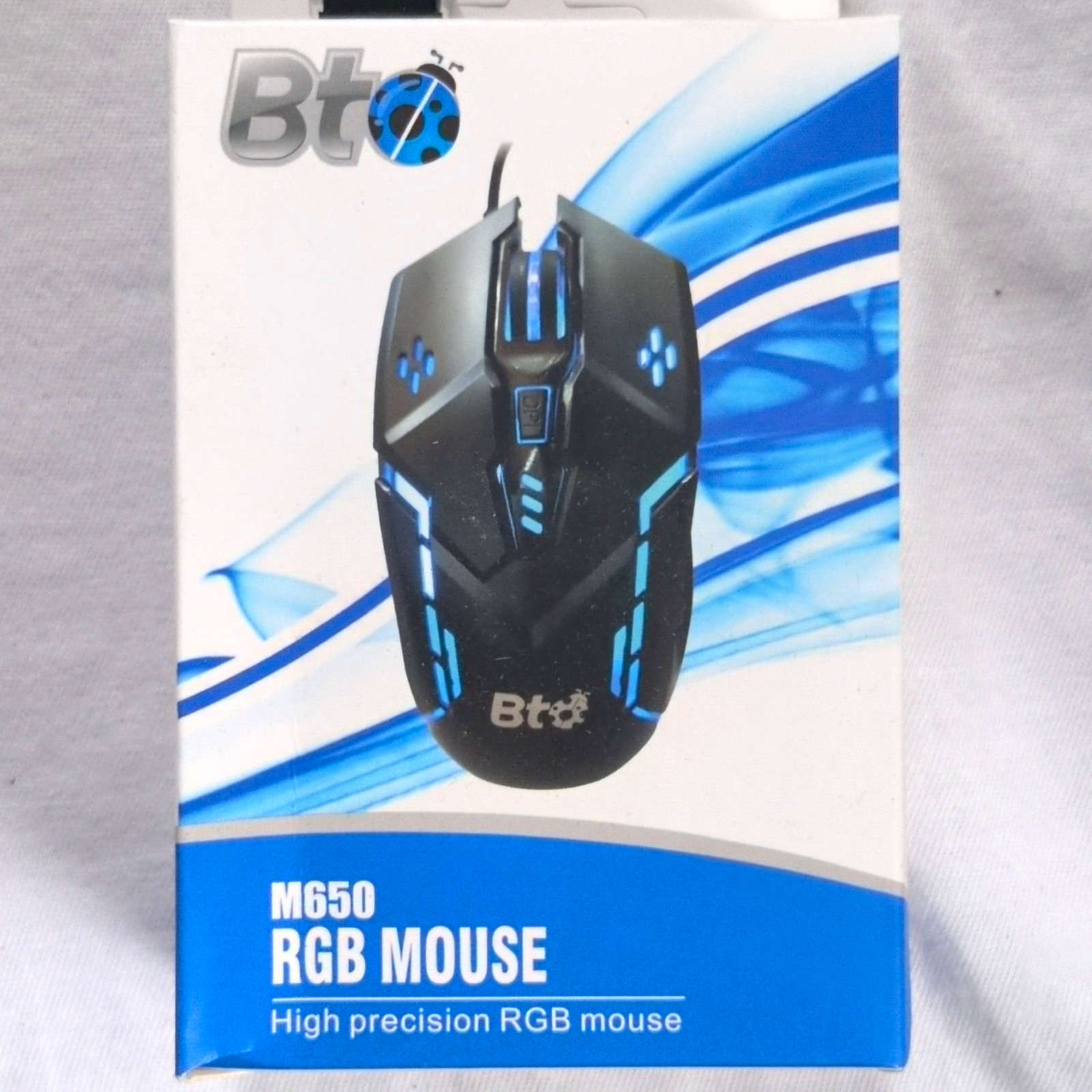 Bto M650 Wired USB Optical Gaming Mouse RGB LED 4800 DPI 4-Button Black