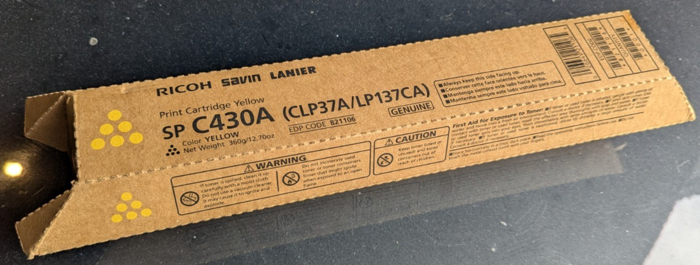 Genuine OEM Ricoh SPC430A 821106 Yellow Toner Cartridge
