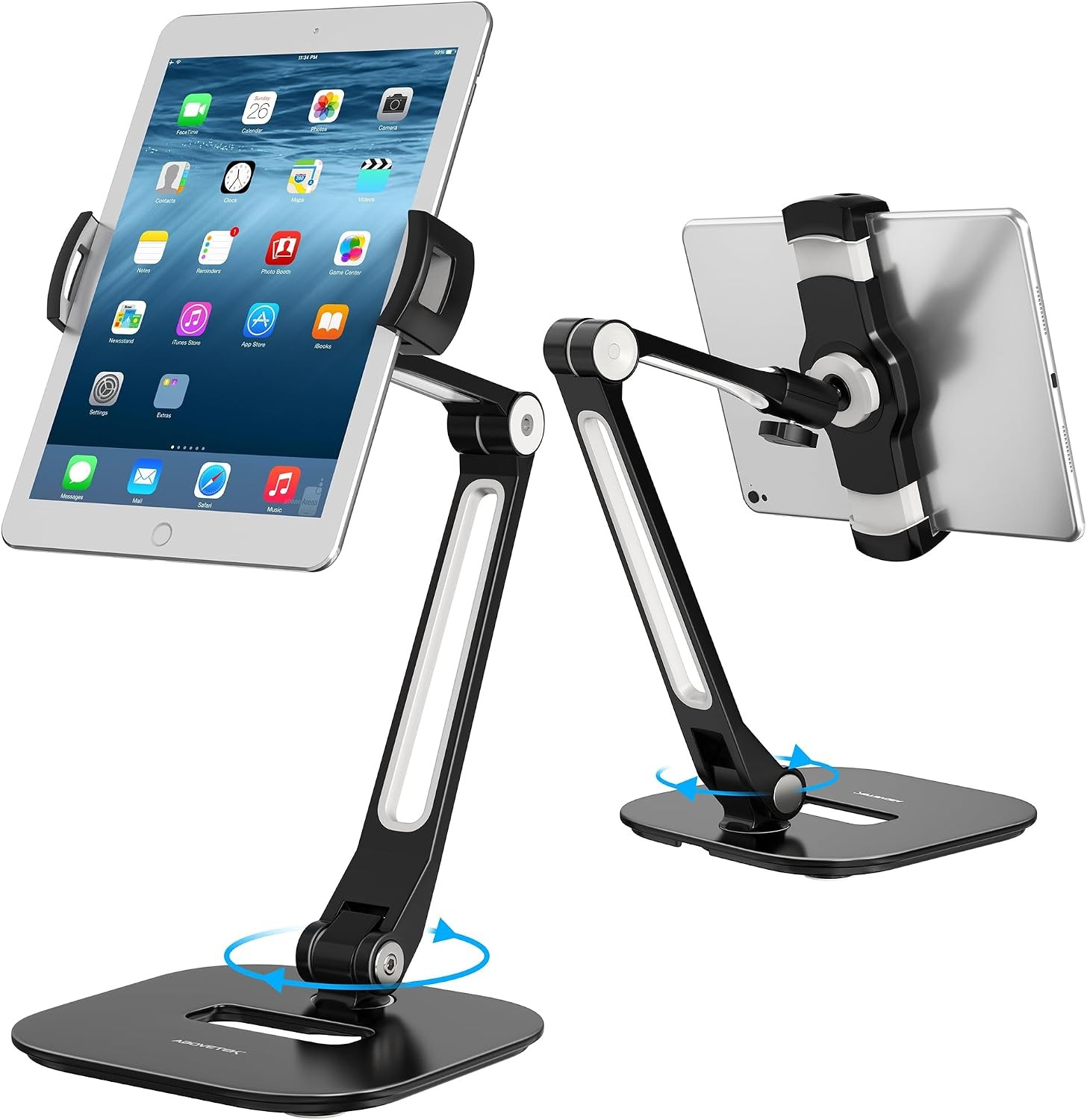 AboveTEK Aluminum Tablet Stand Multi Angle 360 Swivel Fits 4-11 in Black