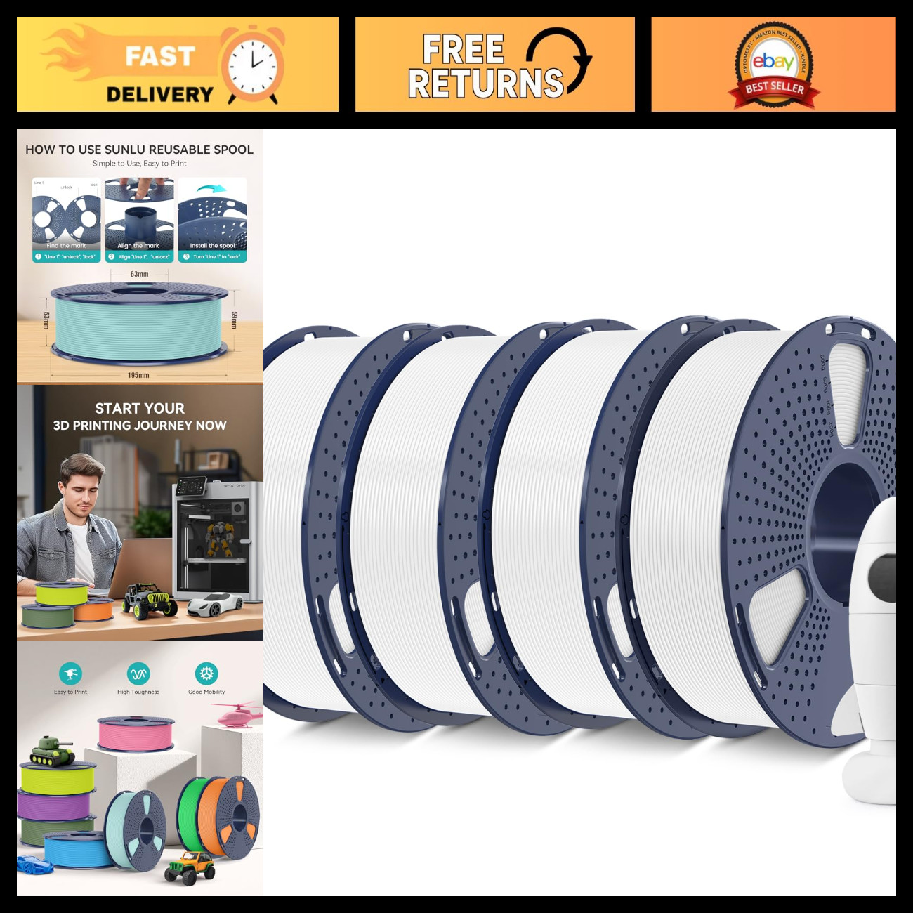4KG PLA Matte 1.75mm 3D Printer Filament Bundle - Smooth Finish, High Quality