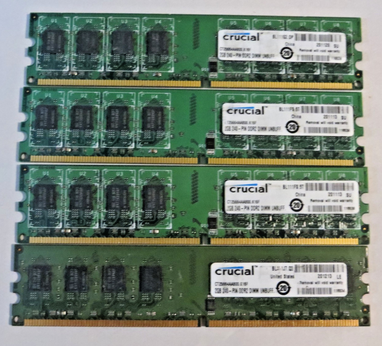 8GB Kit 4x2GB DDR2 800MHz PC2-6400 Desktop RAM Crucial CT25664AA800 Quad Set