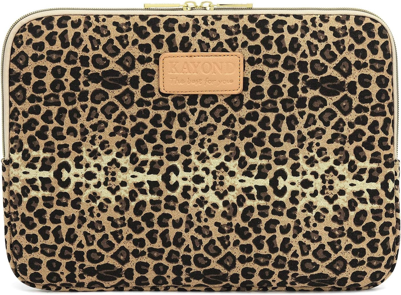KY-03 Canvas Fabric 14.1 Inch Laptops Sleeve - Brown Leopard Print