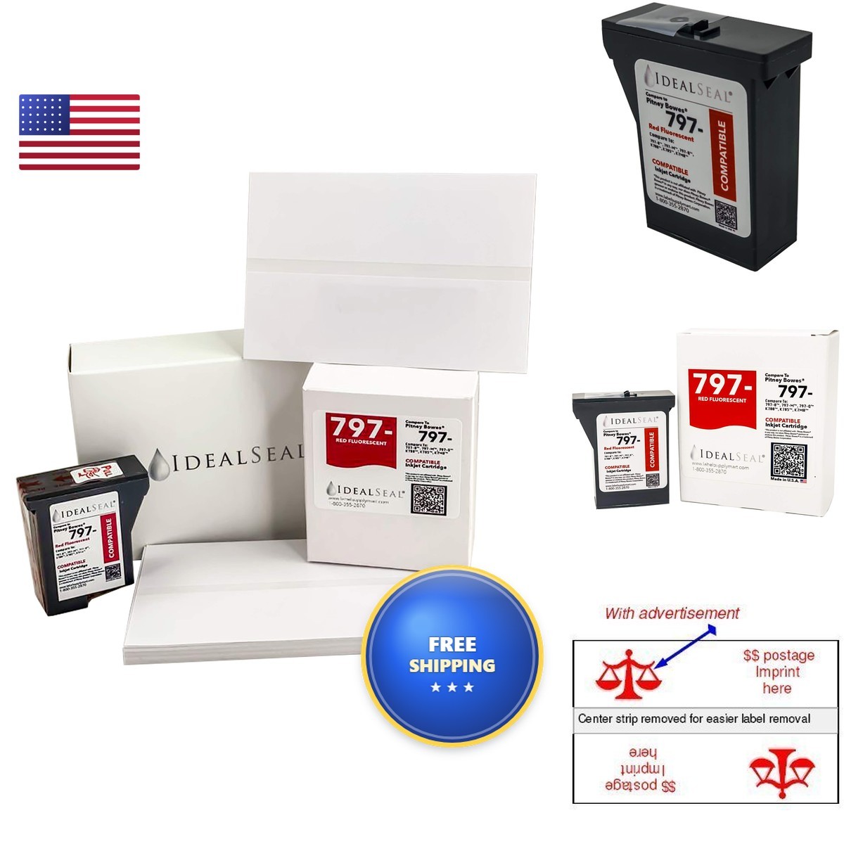 IDEALSEAL Red Ink Cartridge 100 Labels for pb 797-0 797-m k7mo k700