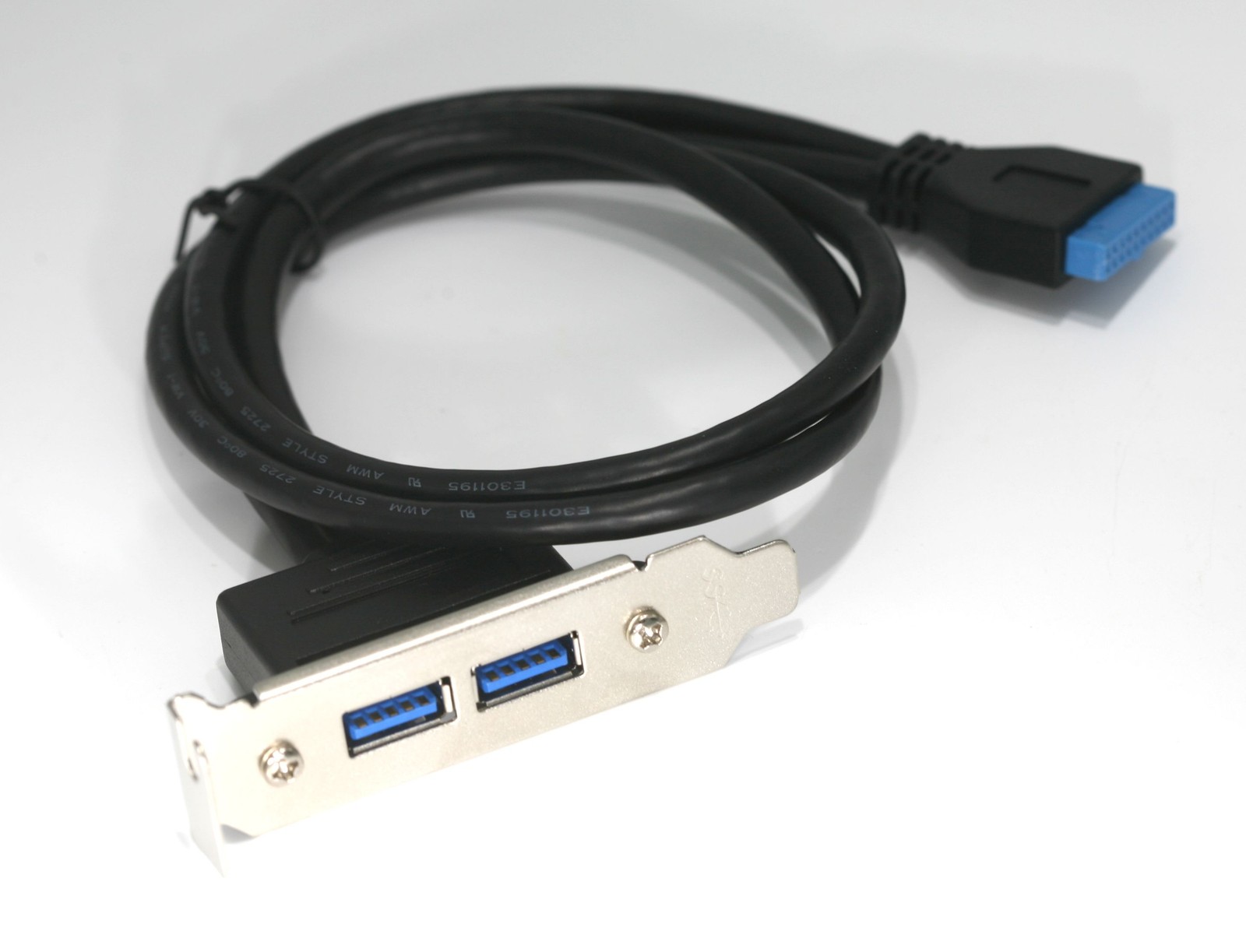 Low Profile USB 3 Panel Mount Dual Port 20 Pin Header Cable 1U 20Inch