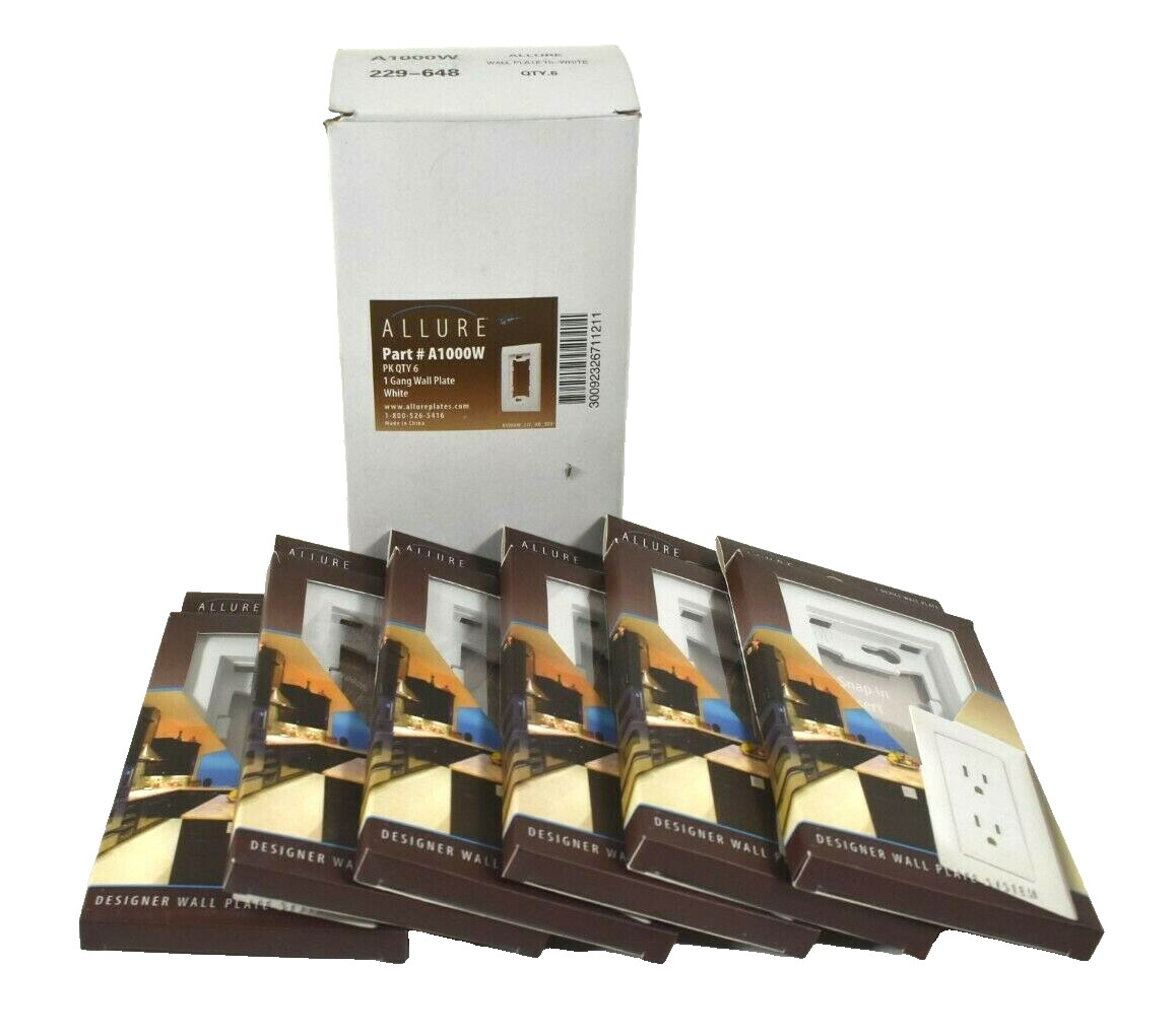 6 Pack Allure A1000W 1 Gang Wall Plate Cover Rocker Wall Plate White Snap In