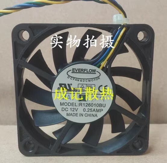 EVERFLOW R126010BU 6010 DC12V 0.25A 6CM 4-Wire Dual Ball Cooling Fan