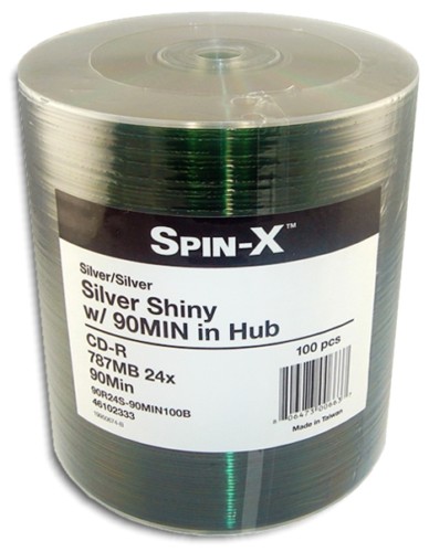 100-Pak =90-MINUTE= 800MB 24X Shiny-Silver Top CD-R's by SPIN-X