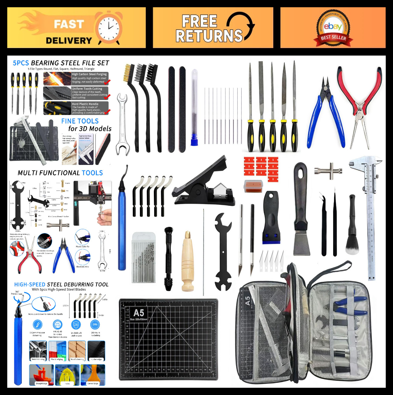 70PCS 3D Printer Tools Kit - FDM/SLA Accessories, Tool Bag, Deburring Tool & Mor