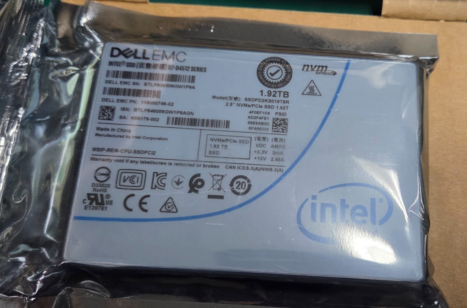 Intel SSDPD2KS019T8R 1.92TB 2.5" NVMe Enterprise SSD – OPEN BOX