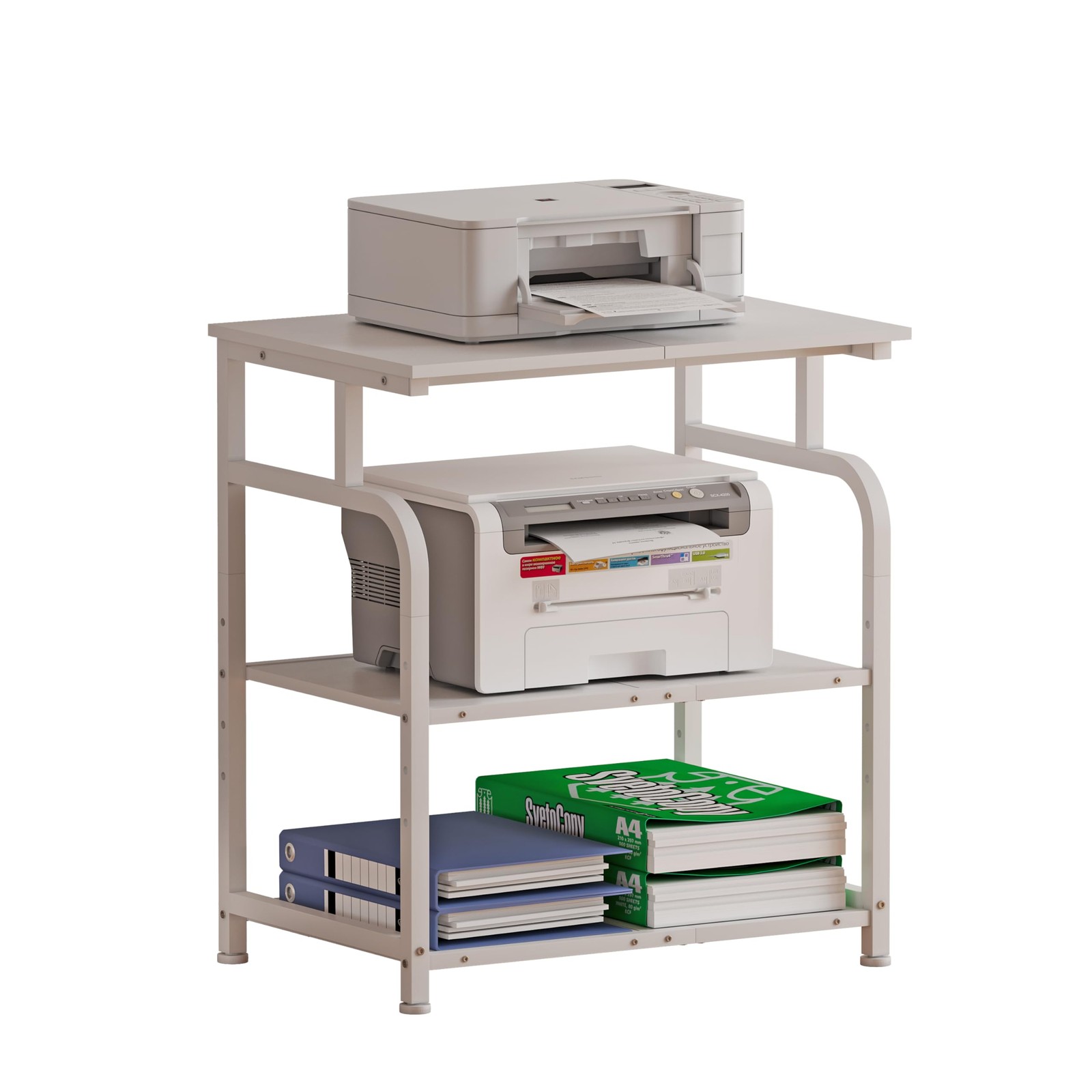 Large Rolling Printer Stand with Height Adjustable Shelf and Wheels