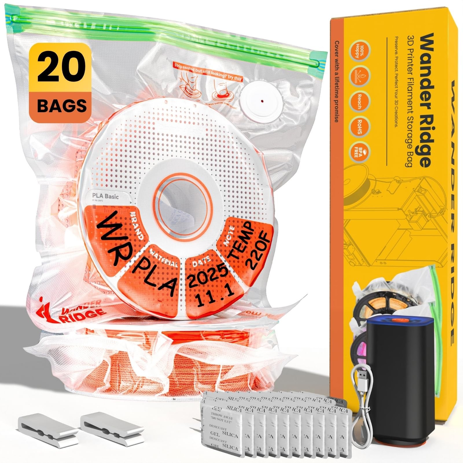 20 PCS 3D Printer Filament Storage Bags Vacuum Kit 20 13x15 inches Desiccants
