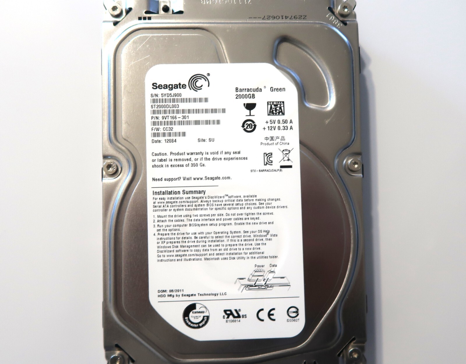 Seagate ST2000DL003 9VT166-301 CC32 SU China (5YD5) 3.5" 2.0TB Sata 08/2011