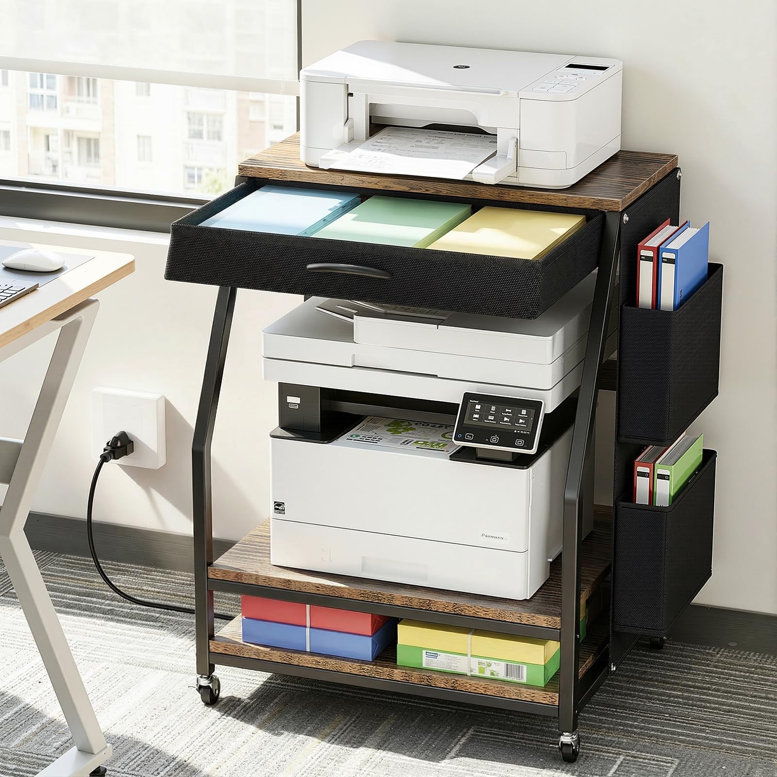 Large Printer Stand, 3 Tier 22 x 18 Inch Mobile Printer Table