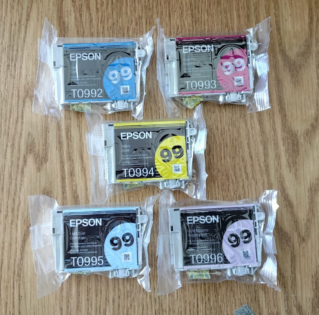 5 Of Set Genuine Epson 99 T099 Color Inks T0992 T0993 T0994 T0995 T0996 Artisan