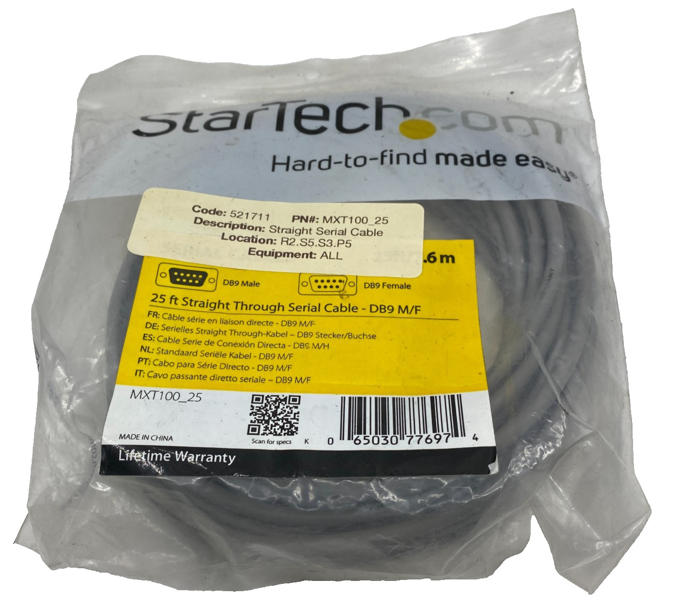 StarTech MXT100_25 25 ft Straight Through Serial Cable DB9 M/F Male to Female