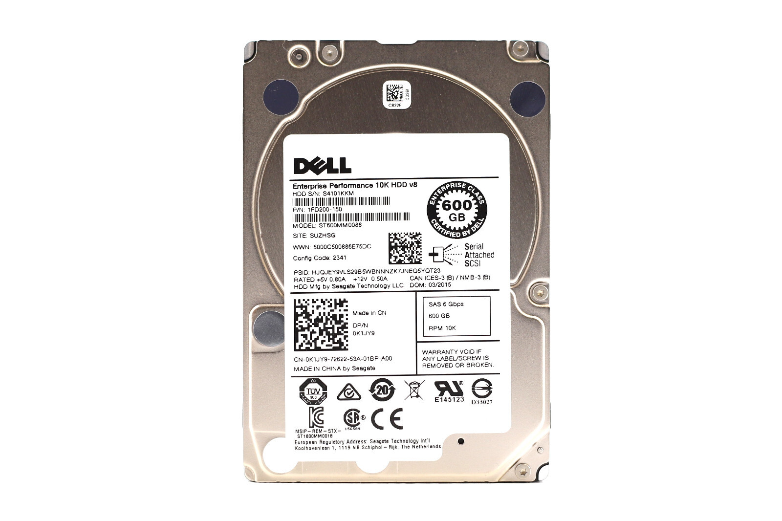 Dell ST600MM0088 600GB 2.5" 6Gb/s 10K RPM SAS Drive Dell P/N: 0K1JY9 Tested