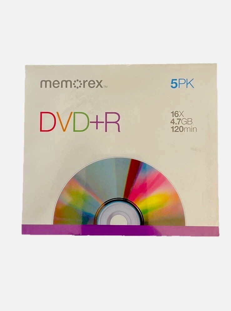 Memorex DVD+R Blank Recordable Discs 16X 4.7GB 120Min 5-Pack w/cases Brand New