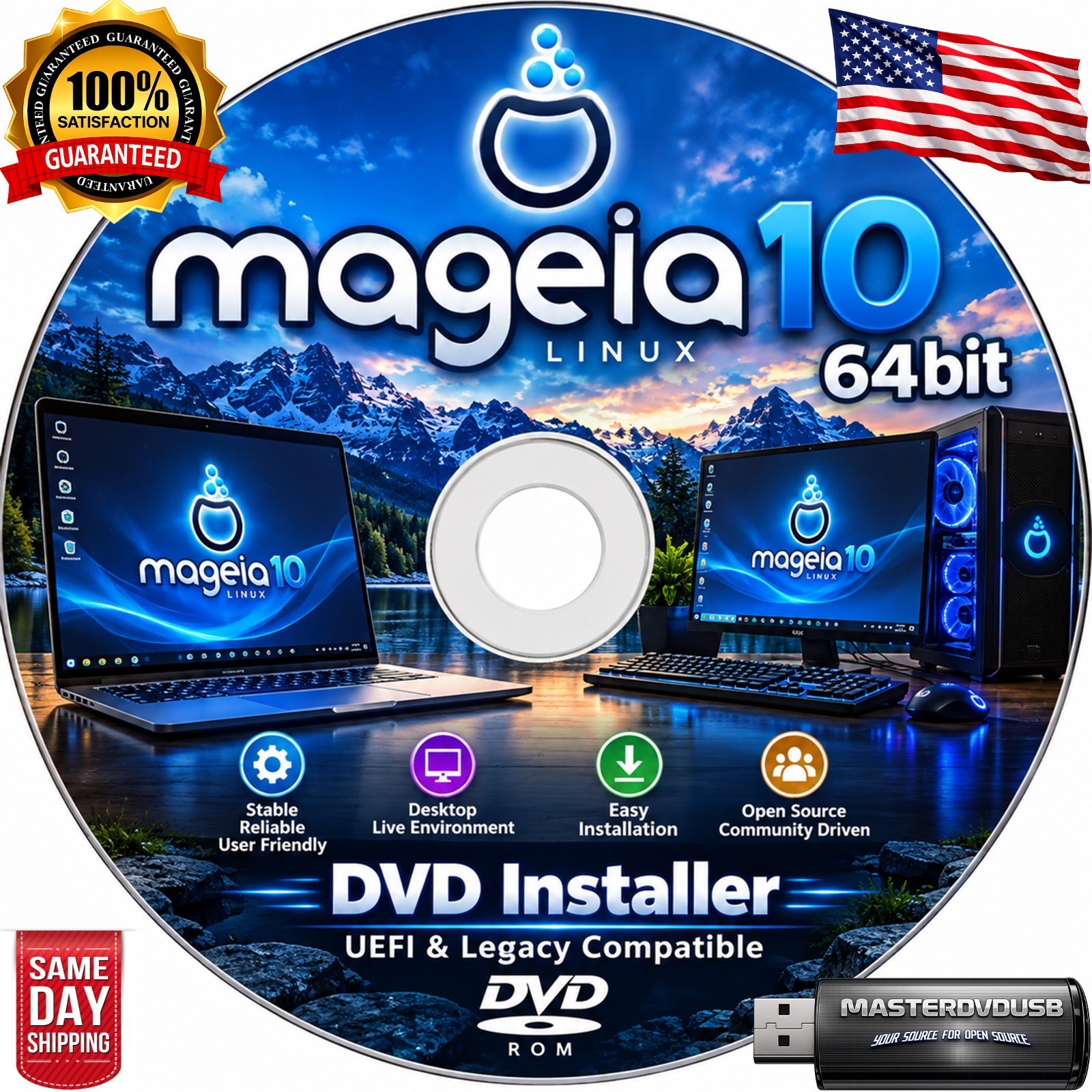 Mageia 10 64-Bit Bootable Installation DVD UEFI/Legacy | SHA256 Verified |