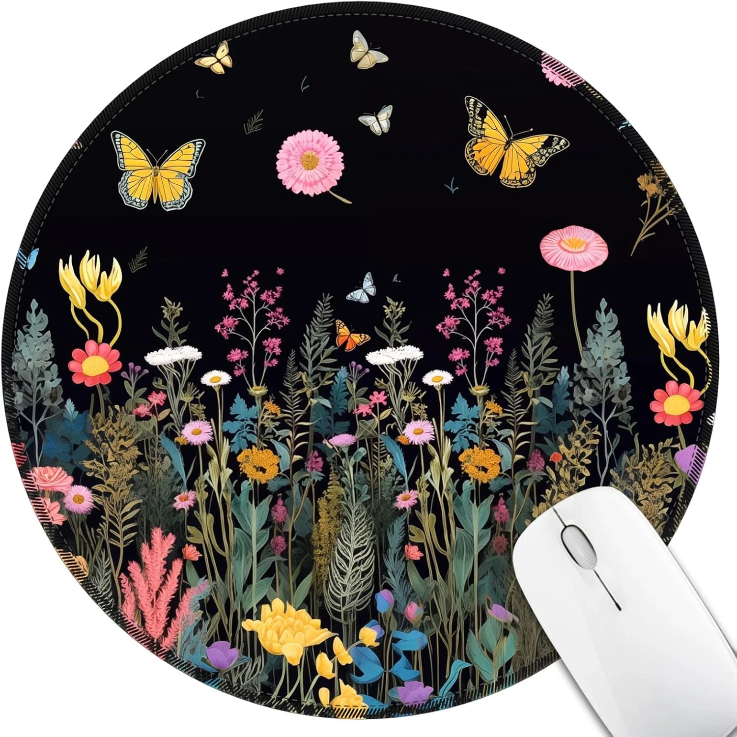 Butterfly Floral Round Mouse Pad, Small Mousepad for Laptop Desk | Mouse Mat for