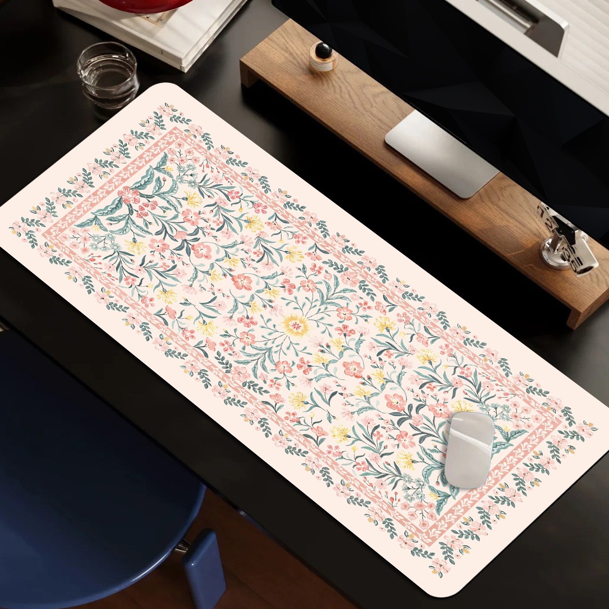 1pc 2D Flat, Computer Keyboard Mat - Pink Cute Floral Pattern, Women'S Favorit