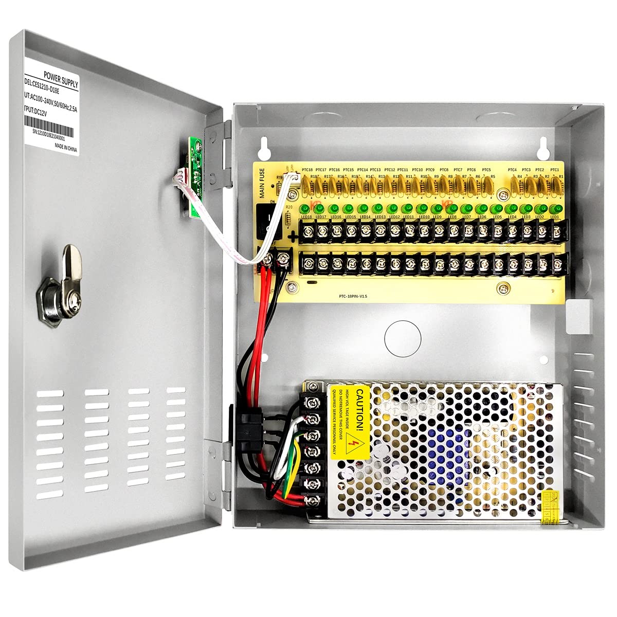 18 Ports 18CH Output 10A Amp 12V DC Distributed Power Supply Box for Security