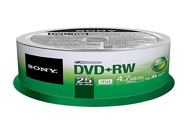 25 pk SONY Blank DVD+RW 4x Logo Branded 4.7GB Rewritable DVD Disc - 25DPW47SP