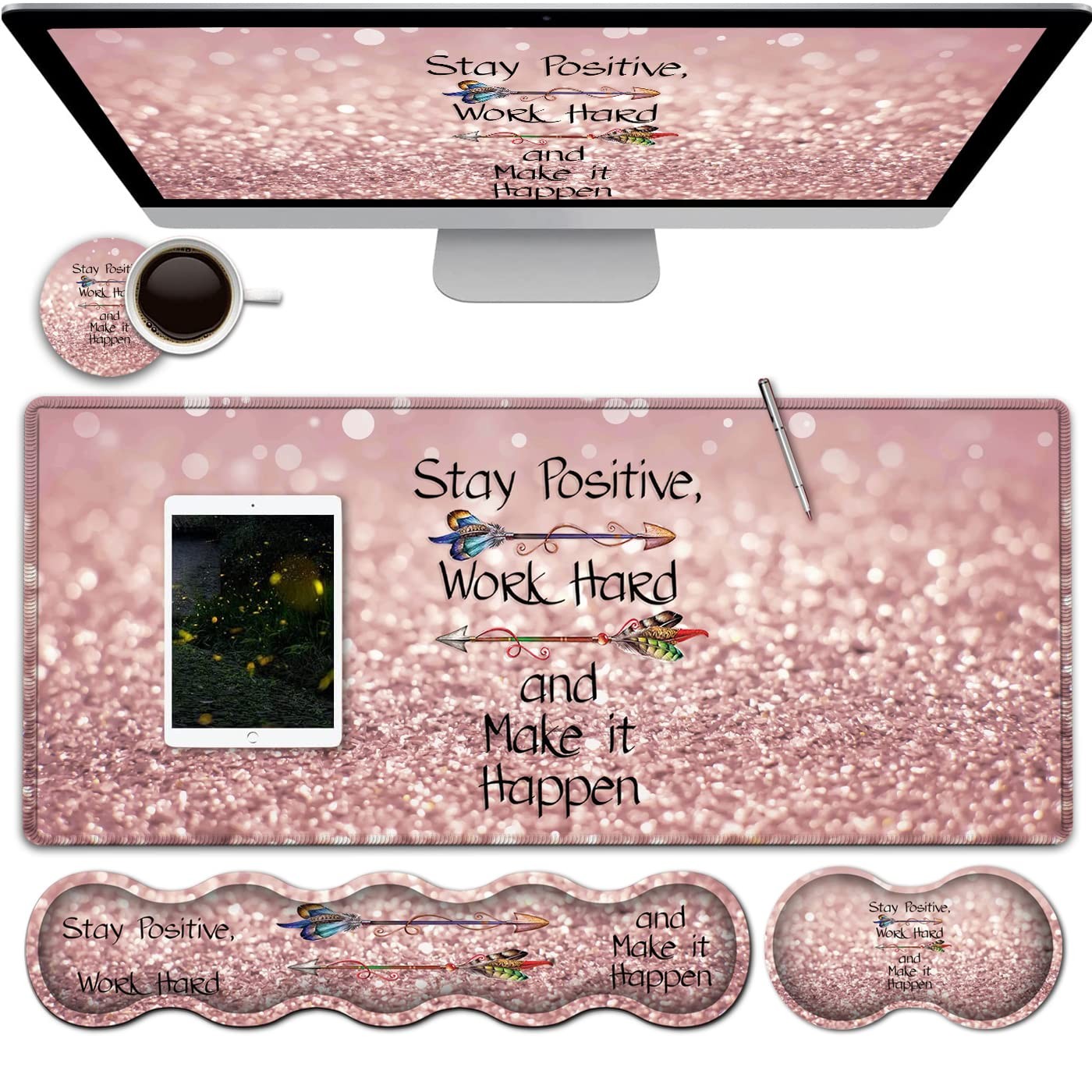 Large Pink Gaming Mouse Pad Extended Desk Mat Keyboard Wrist Rest Support Base