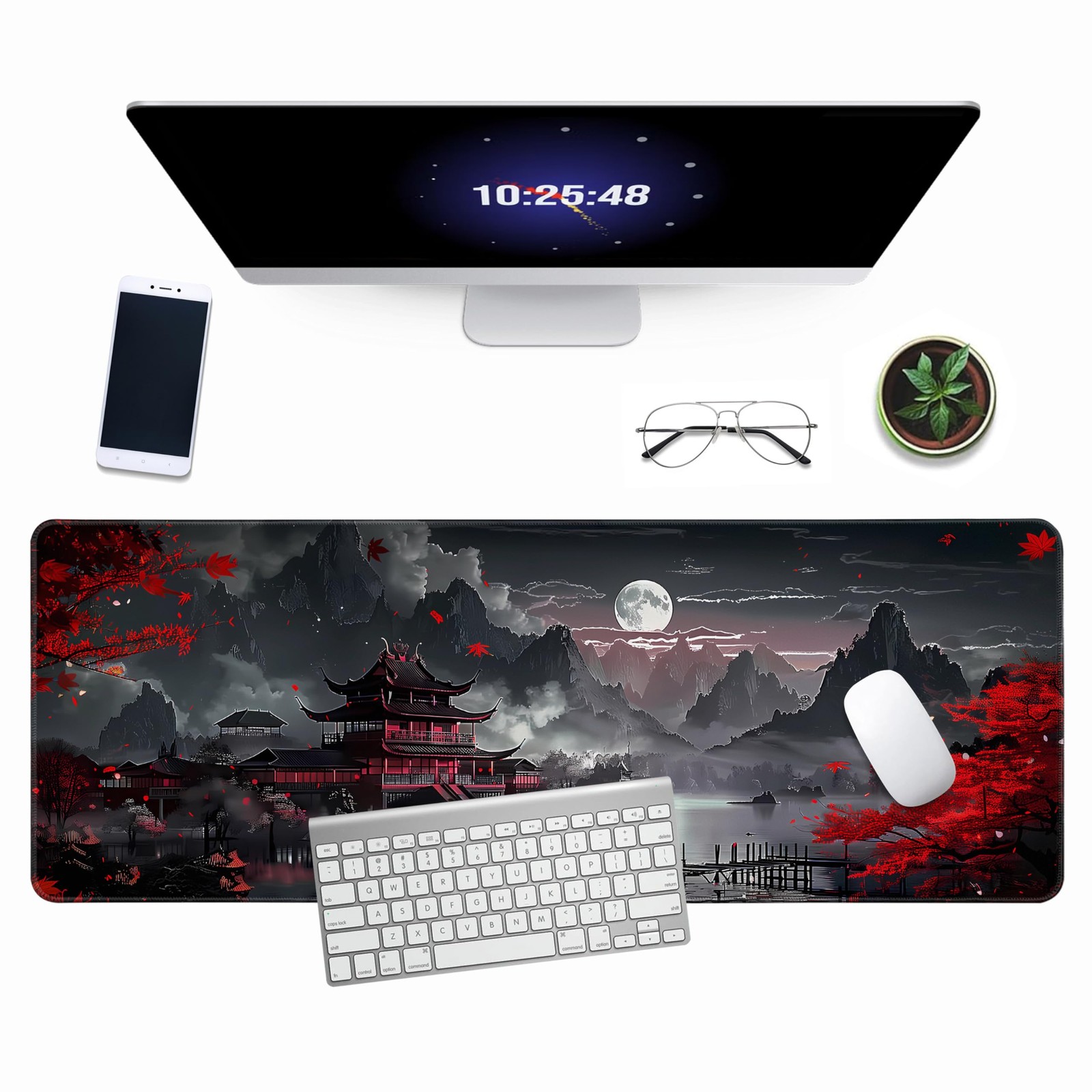 Japanese Riverside Full Moon Desk Mat 31.5x11.8 Inch Large Gaming Mouse Pad