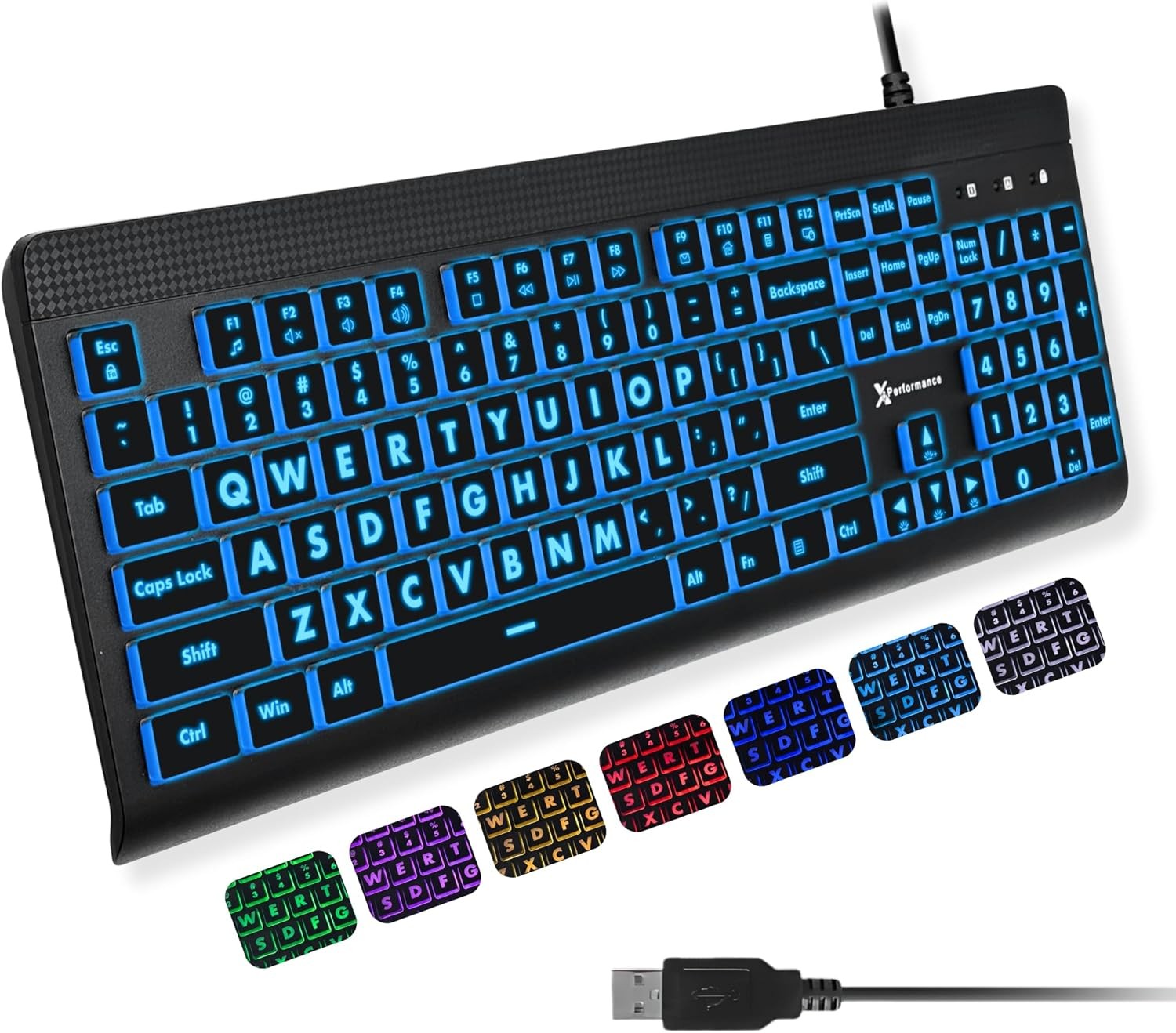 X9 Large Print Backlit Computer Keyboard - Easy to See Big Letters - Lighted... 