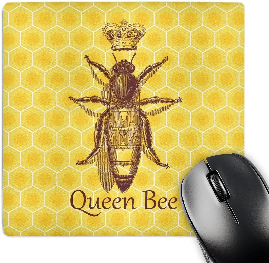 Stately Queen Bee with Royal Crown over Yellow Honeycomb - Mouse Pad, 8 by 8 Inc