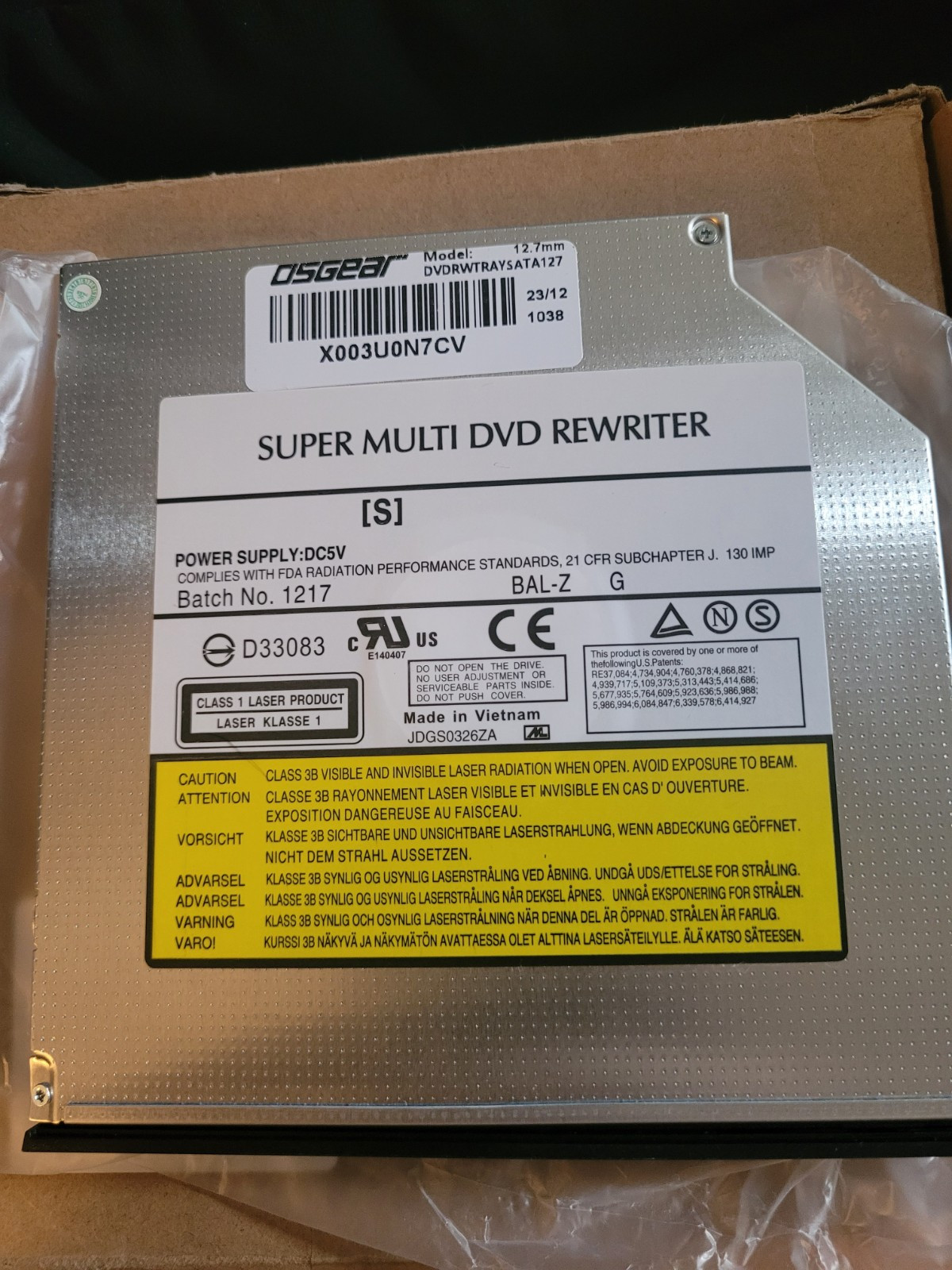 OSGEAR Internal  Super Multi DVD Rewriter Model 12.7mm Open Box