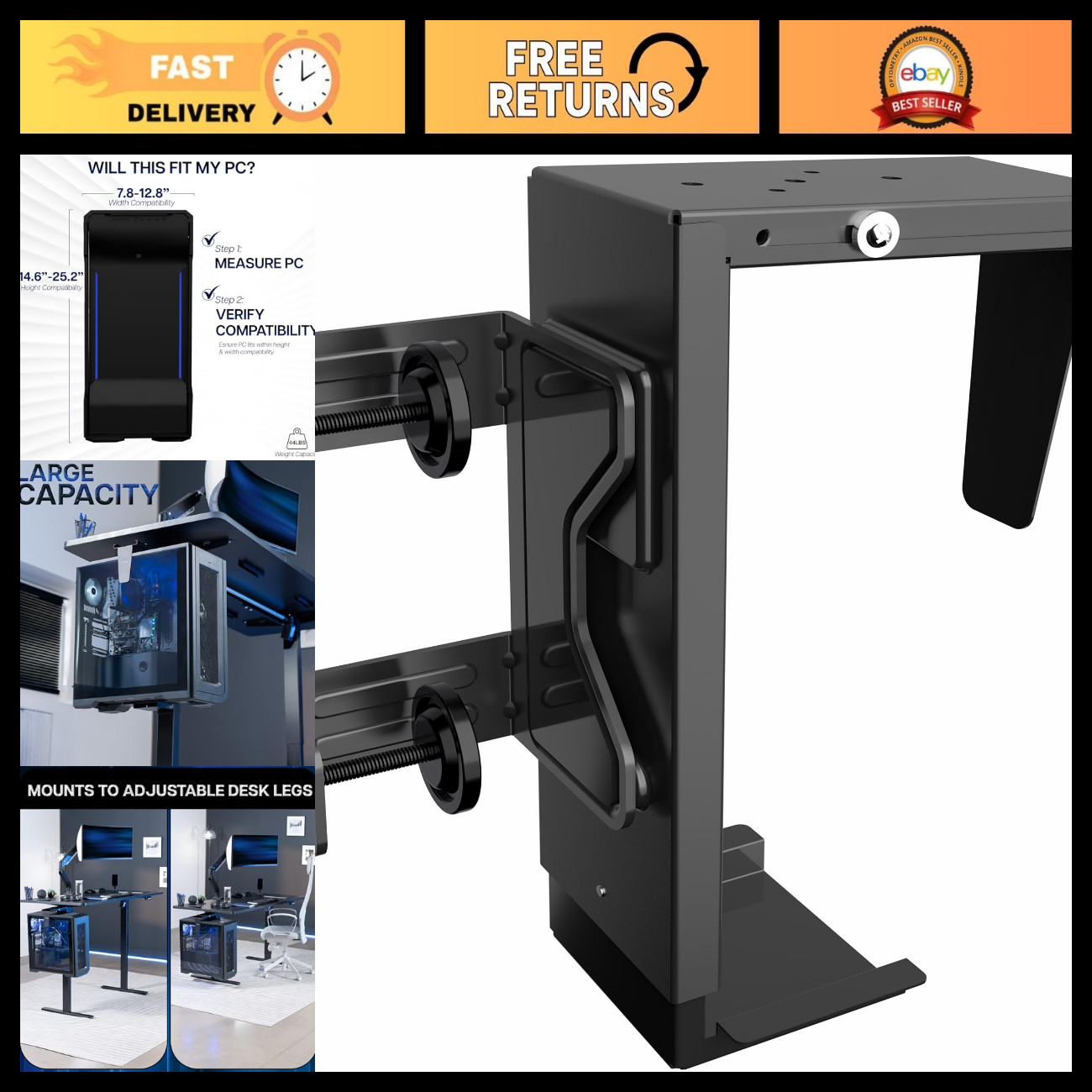 Clamp-On Desk Leg Mount for PC - Adjustable, Sturdy, Space-Saving Design