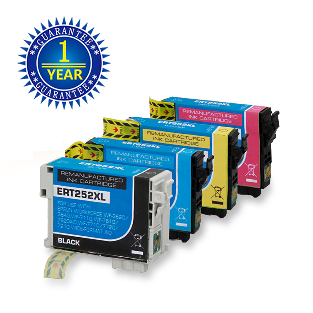 4PK 252XL T252XL Reman Ink Cartridge For Epson WF-3640 WF-7210 WF-7610 WF-7620