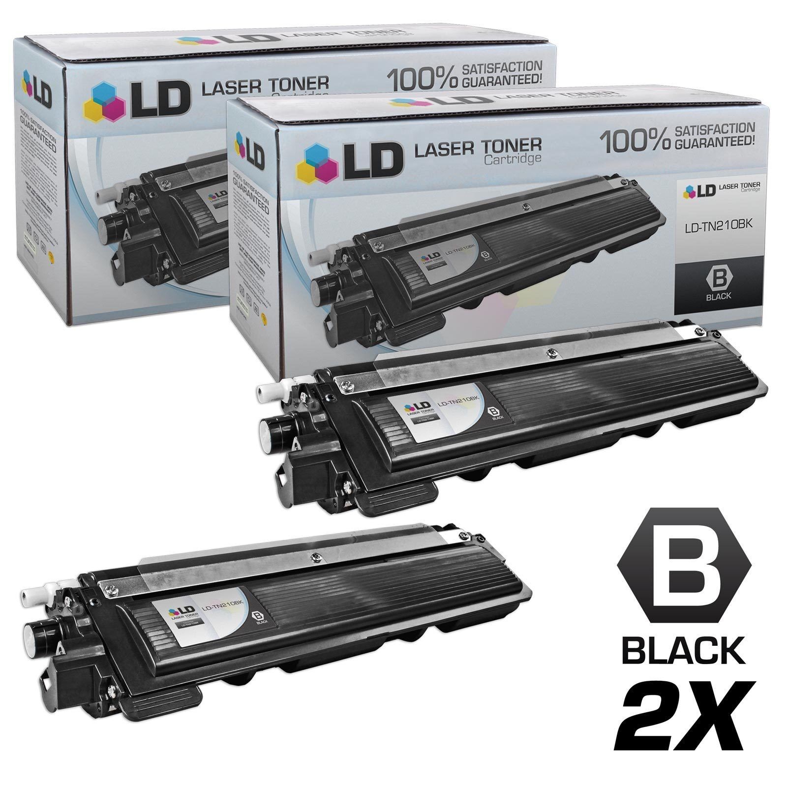 LD Comp 2pk Black TN210BK Laser Toner Cartridge for Brother DCP-9010CN MFC-9325C