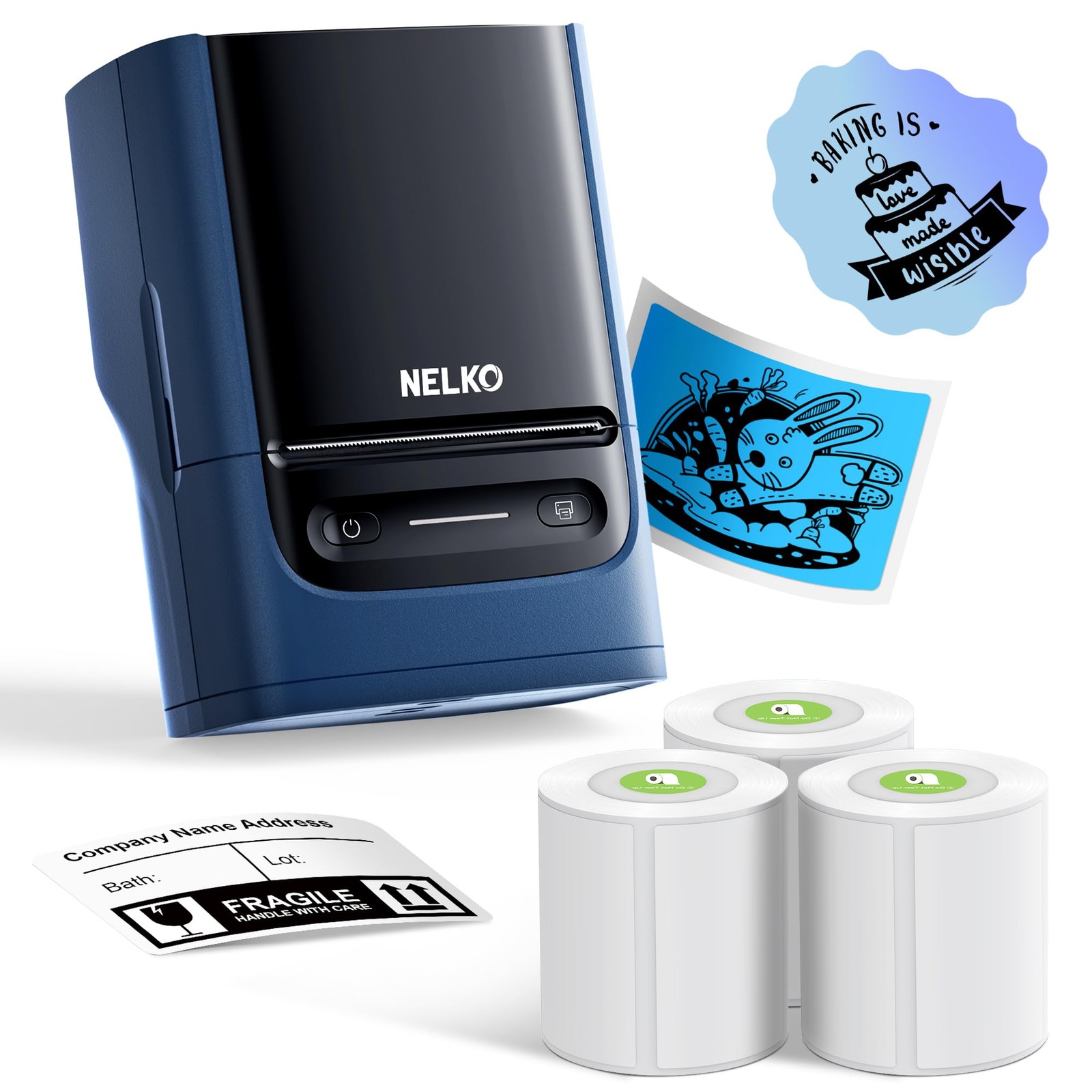 Nelko PM220 Bluetooth Label Printer 2 Inch Thermal for Phones PC Deep Blue