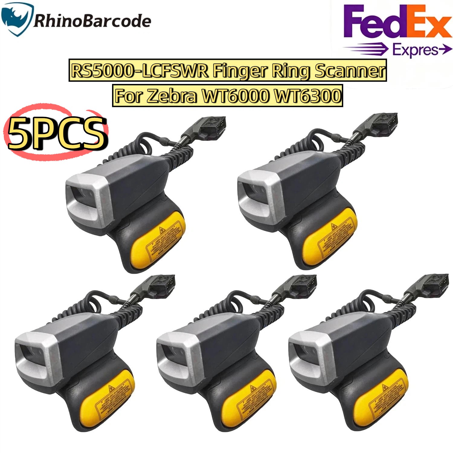 5PCS RS5000-LCFSWR Finger Ring Wearable Barcode Scanner For Zebra WT6000 WT6300
