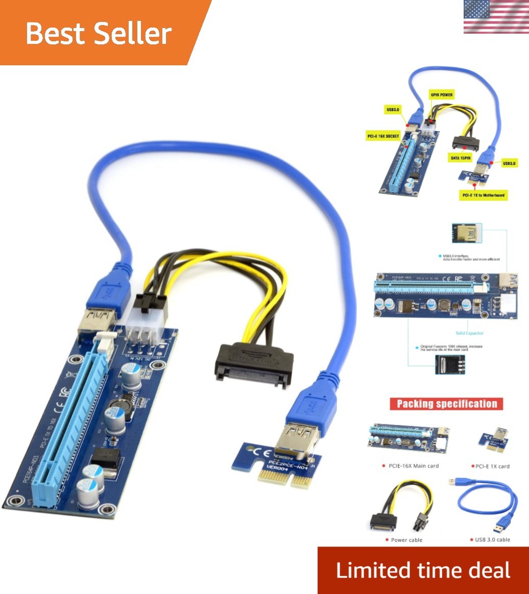 60cm PCI-E Riser Adapter with Lock & USB 3.0 for Enhanced Graphics Performance