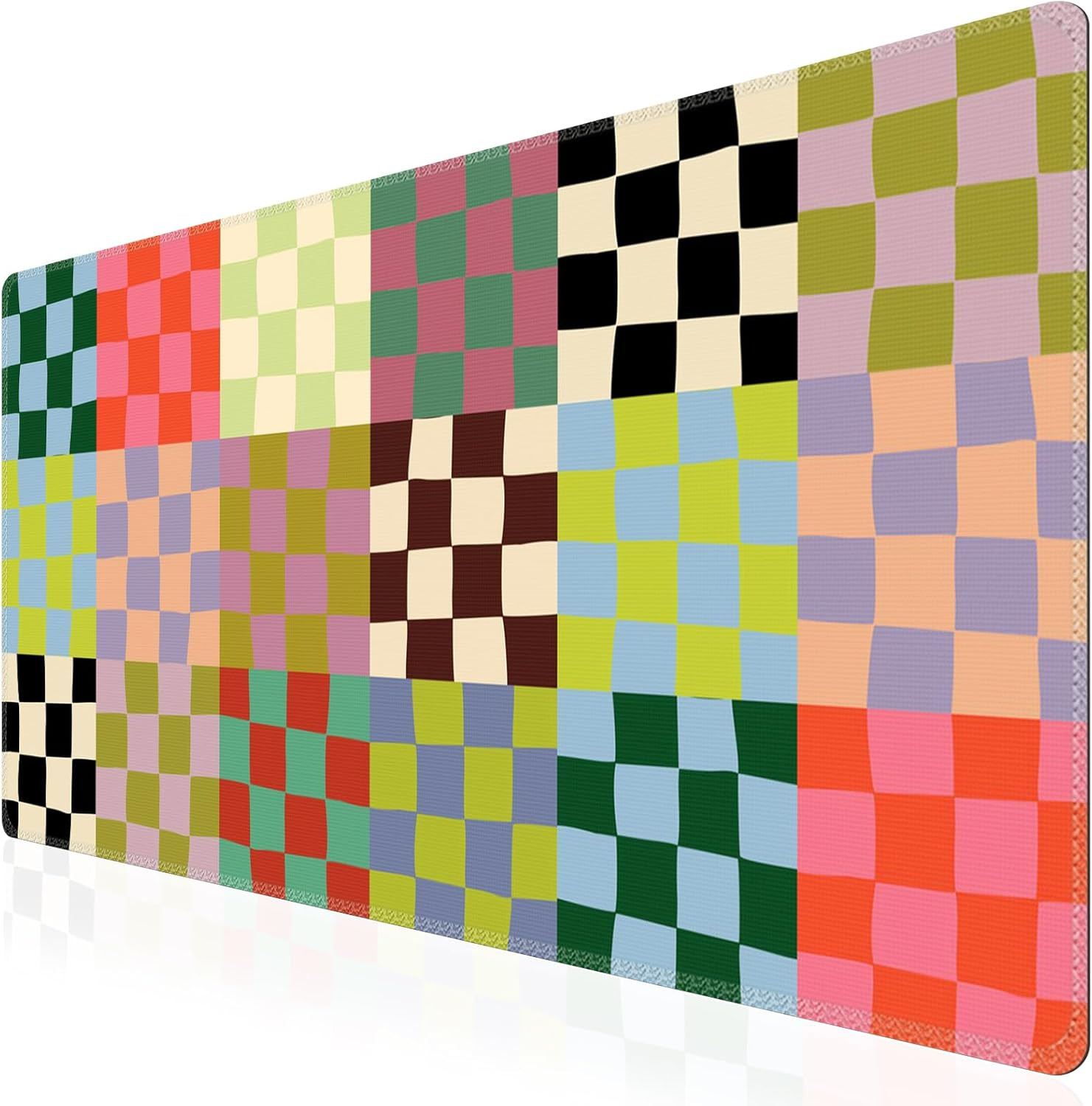 Checkered XXL Desk Mat Large Mouse Pad with Stitched Edges Anti Slip