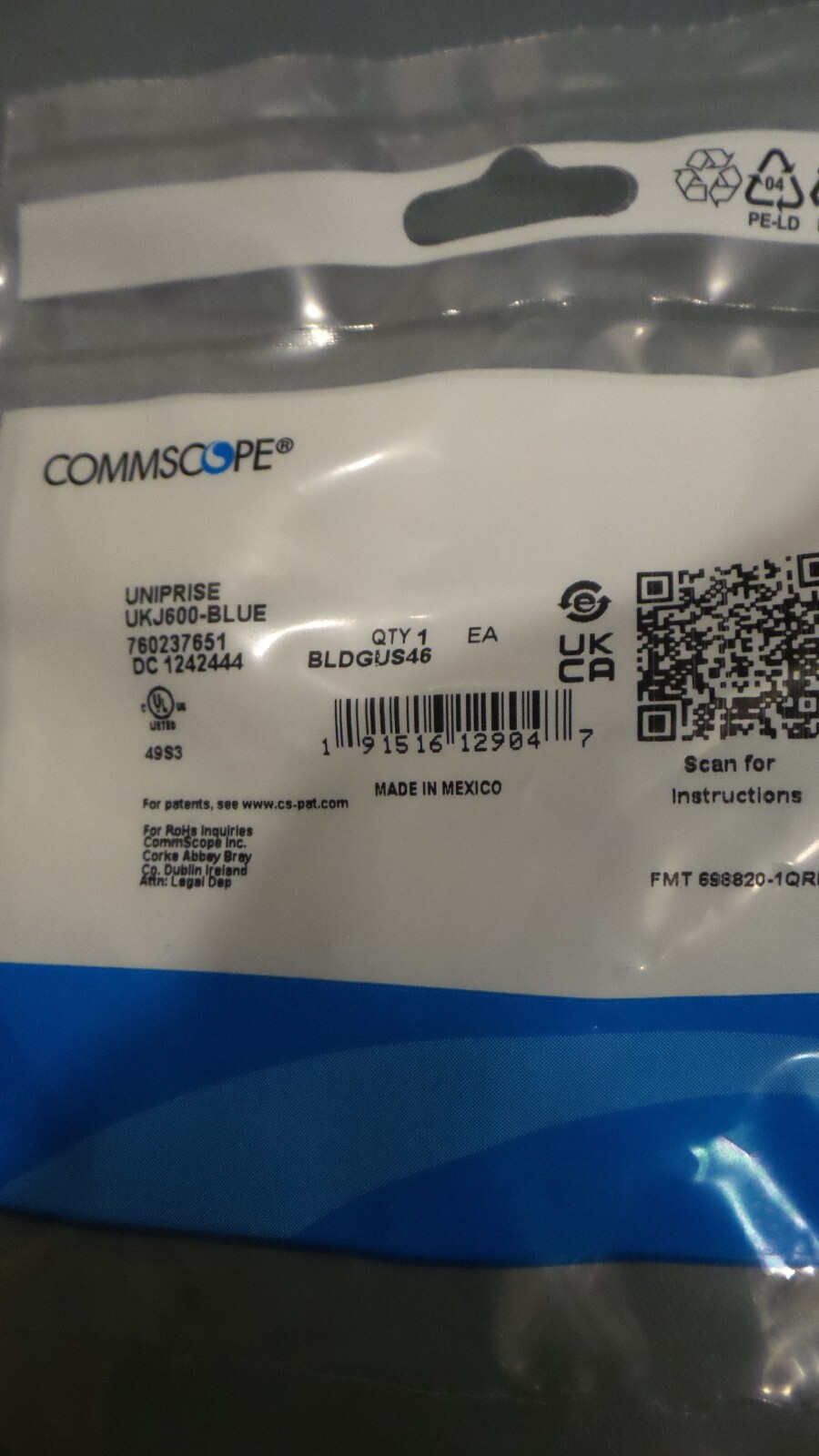 Commscope UKJ600-BLUE Uniprise Cat6 KJ-Series Modular Jack, Blue 760237651 LOT O