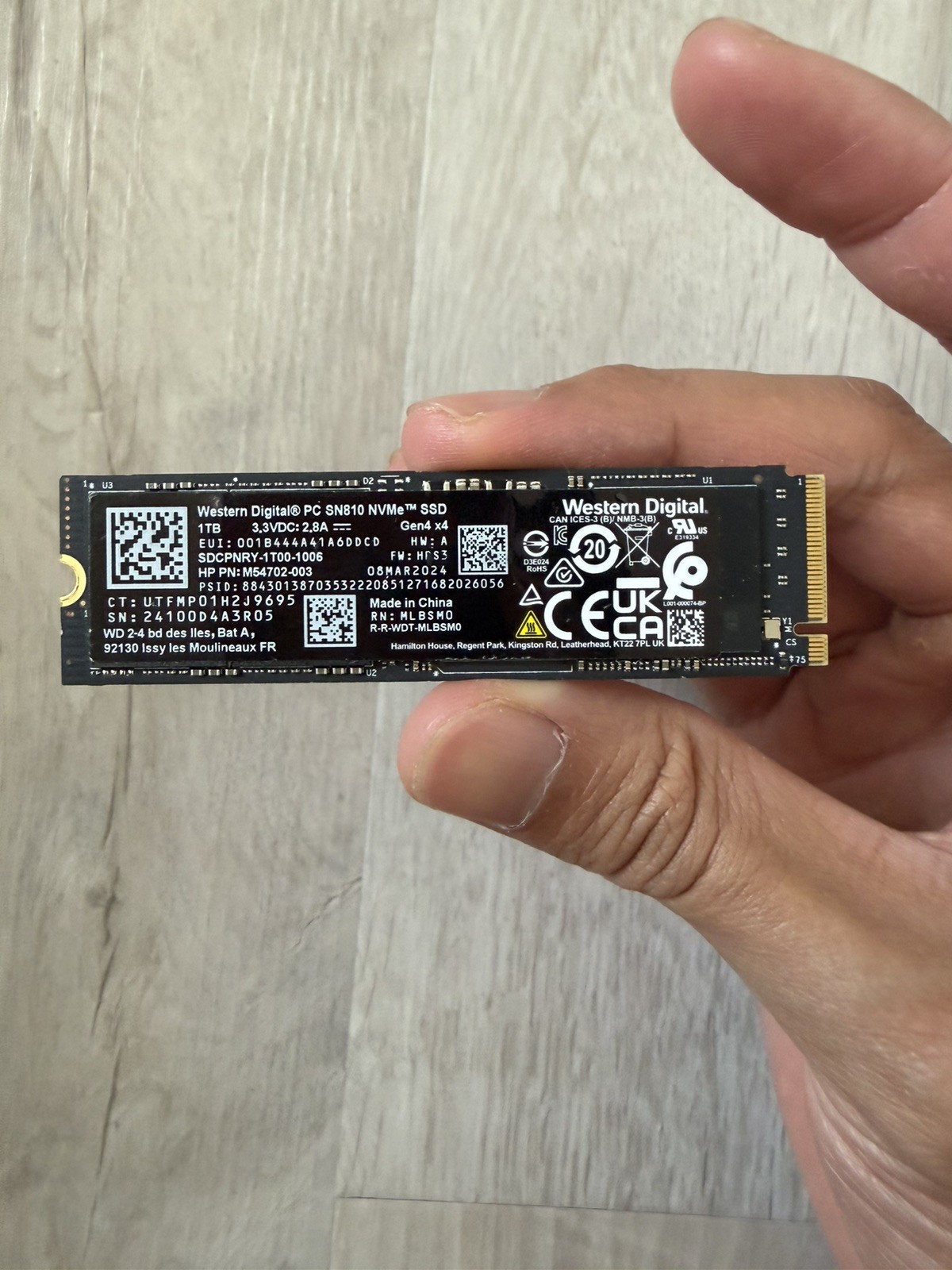 WD PC SN810 1TB NVMe M.2 2280 SSD | PCIe Gen4 | 100% Health 