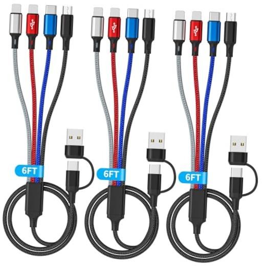 Multiple Charging Cable (3Pack 6FT) 6 in 1 Universal Charger Cable, Braided