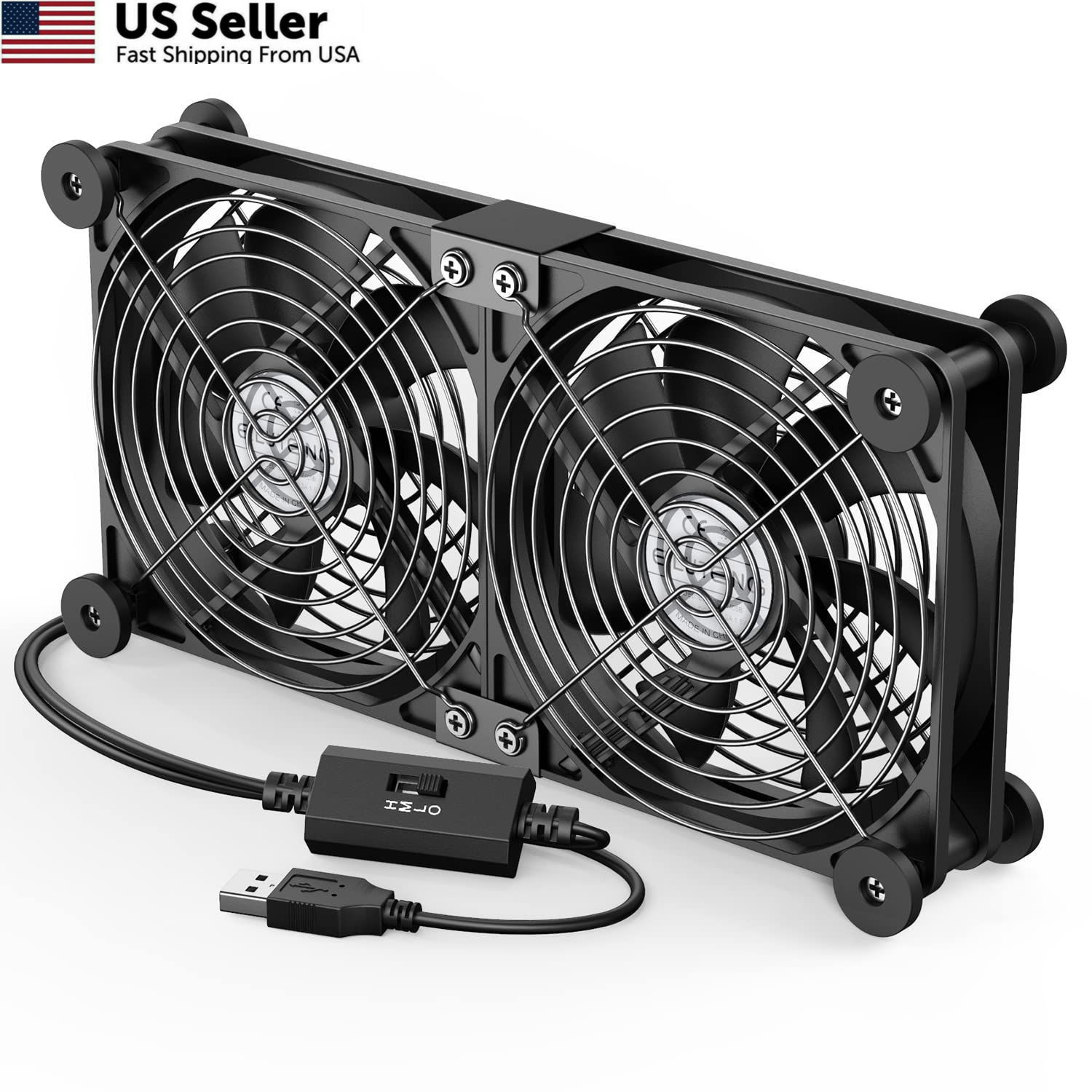 ELUTENG Dual USB Computer Cooling Fan High Speed 120mm Adjustable