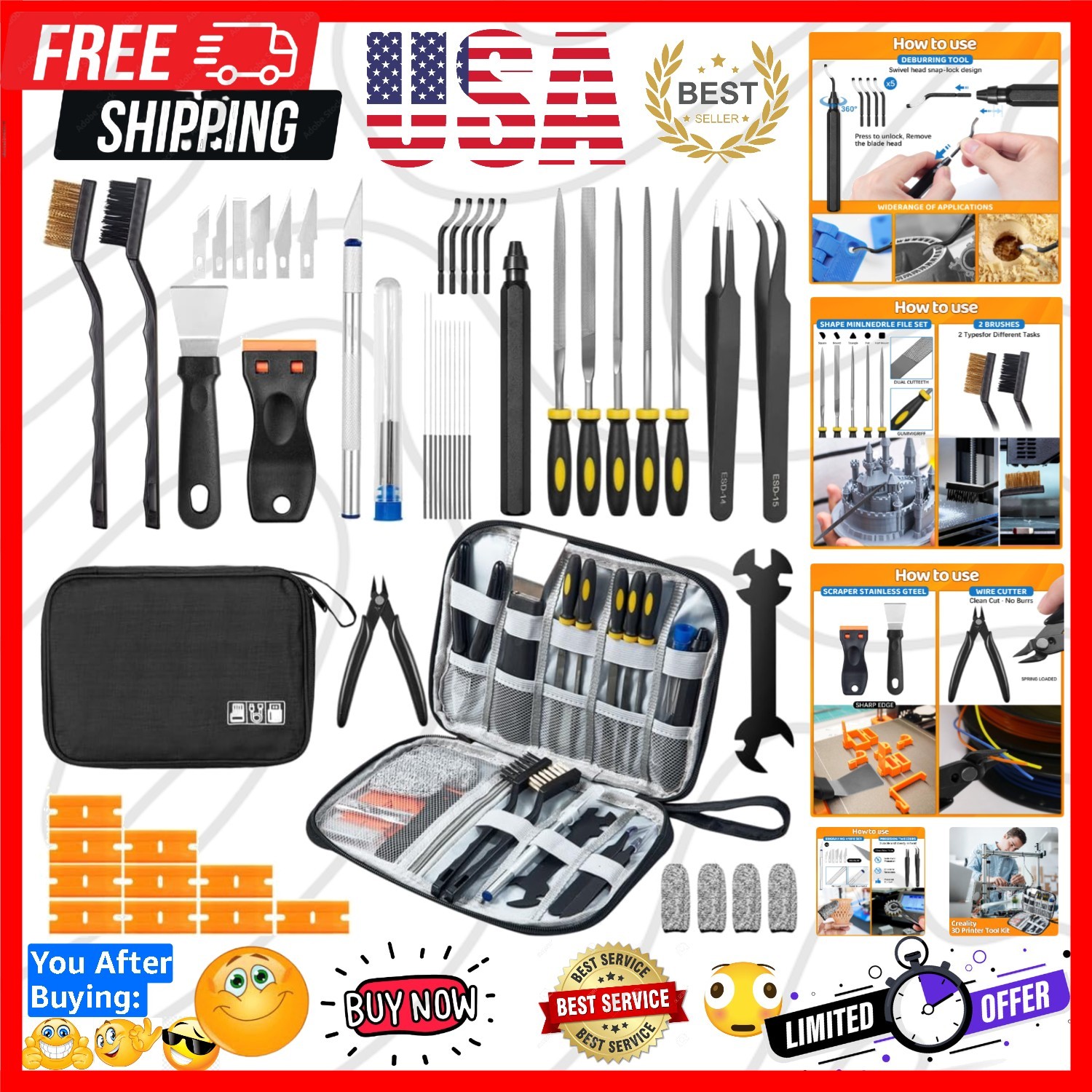 50Pcs 3D Printer Tool Kit & Accessories for All FDM/SLA Printers, Includes No...