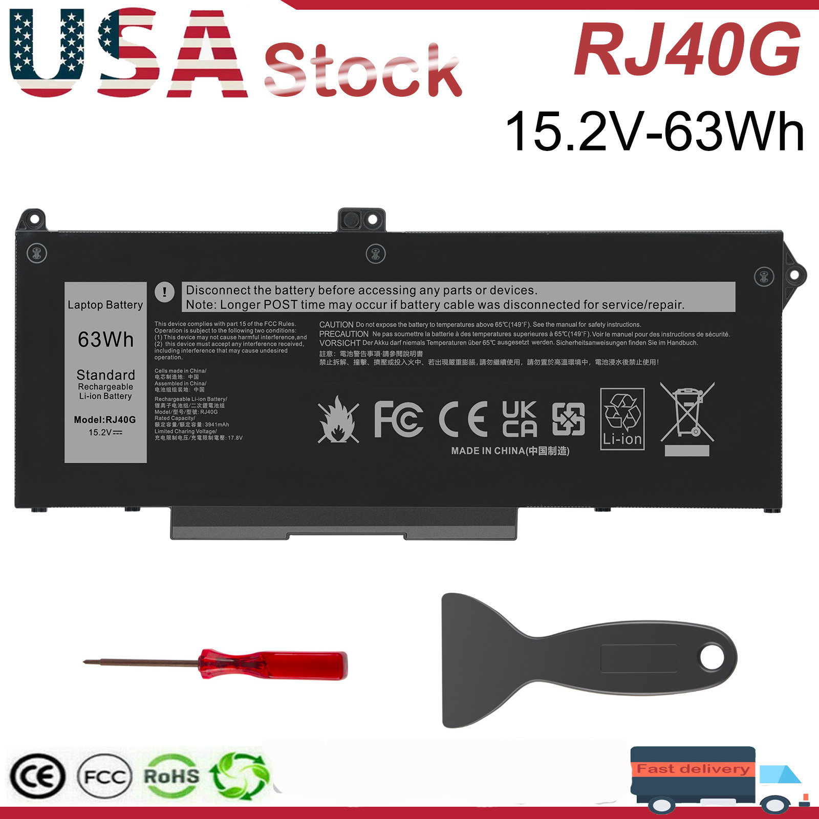 Laptop Battery RJ40G M033W For Dell Latitude 5420 5520 Precision 3560 63Wh 4Cell
