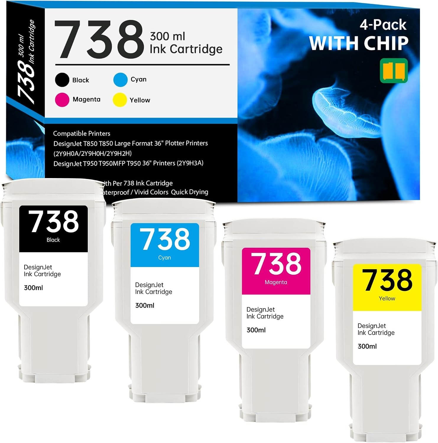 738 Ink Cartridge 300ml for HP DesignJet T850 & T950 Large Format Printers