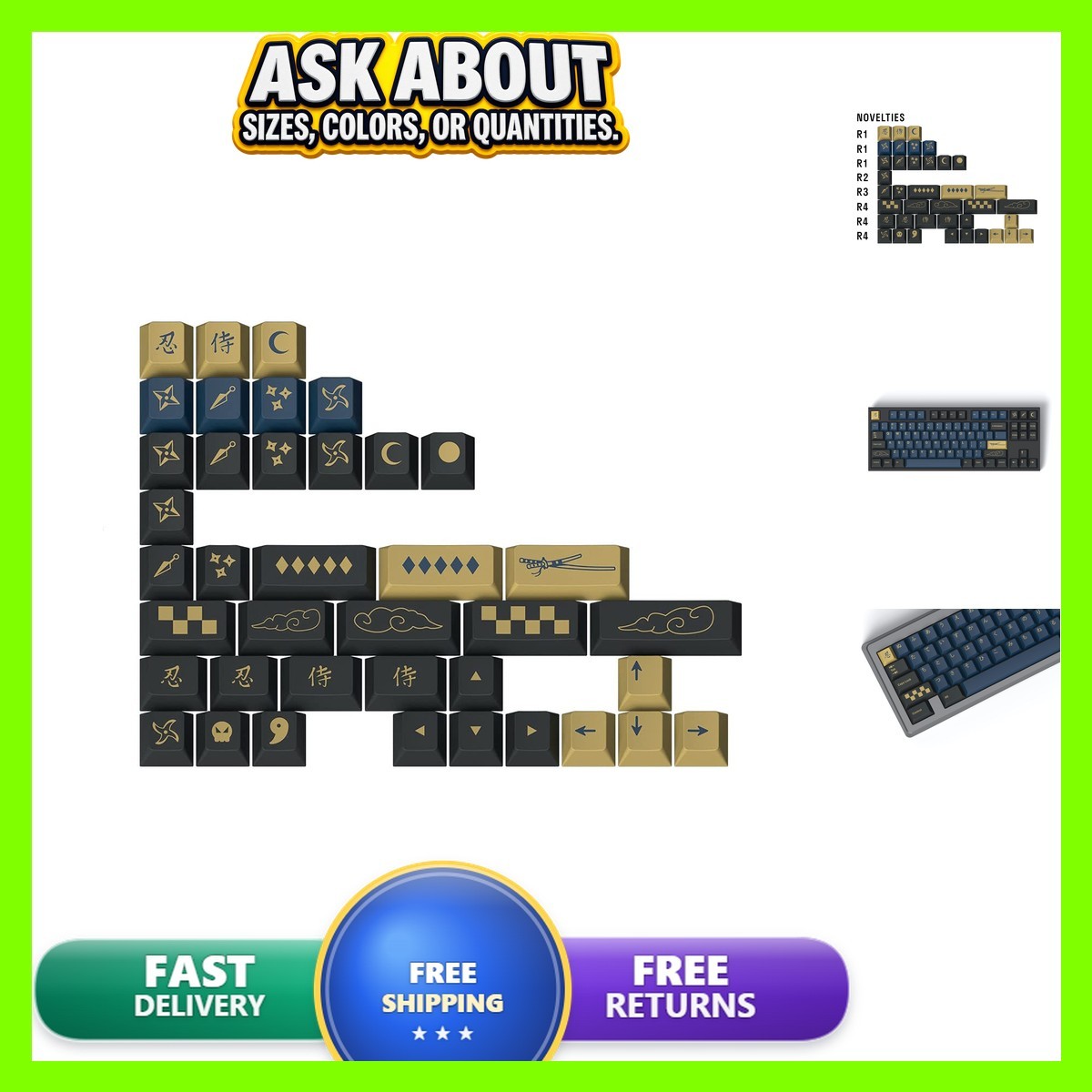 Drop GMK Blue Samurai 39-Key Novelty Keycap Set Cherry Profile Blue MDX-35037-4