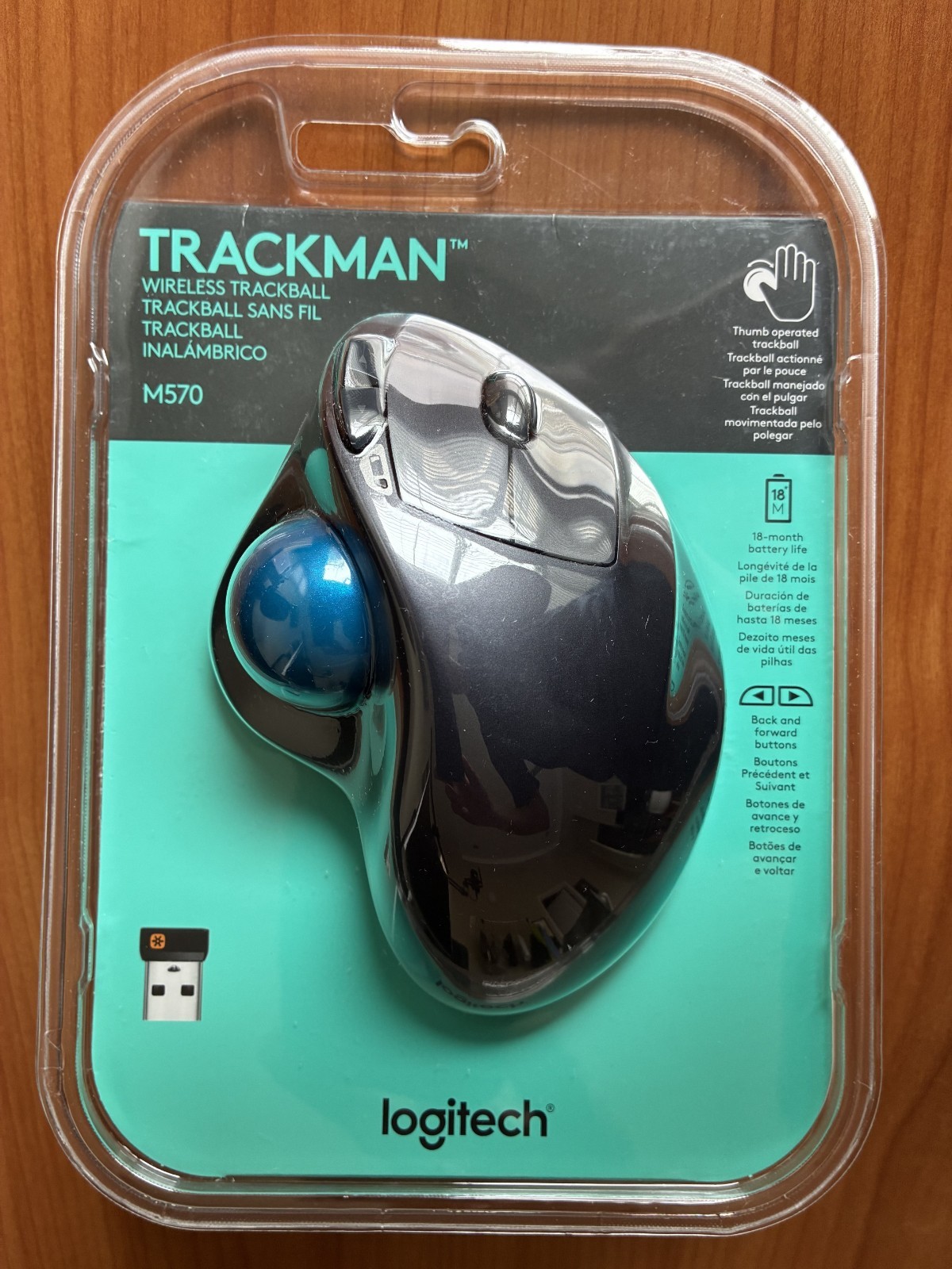 Logitech M570 810-001807 Trackman Wireless Trackball Mouse with USB dongle
