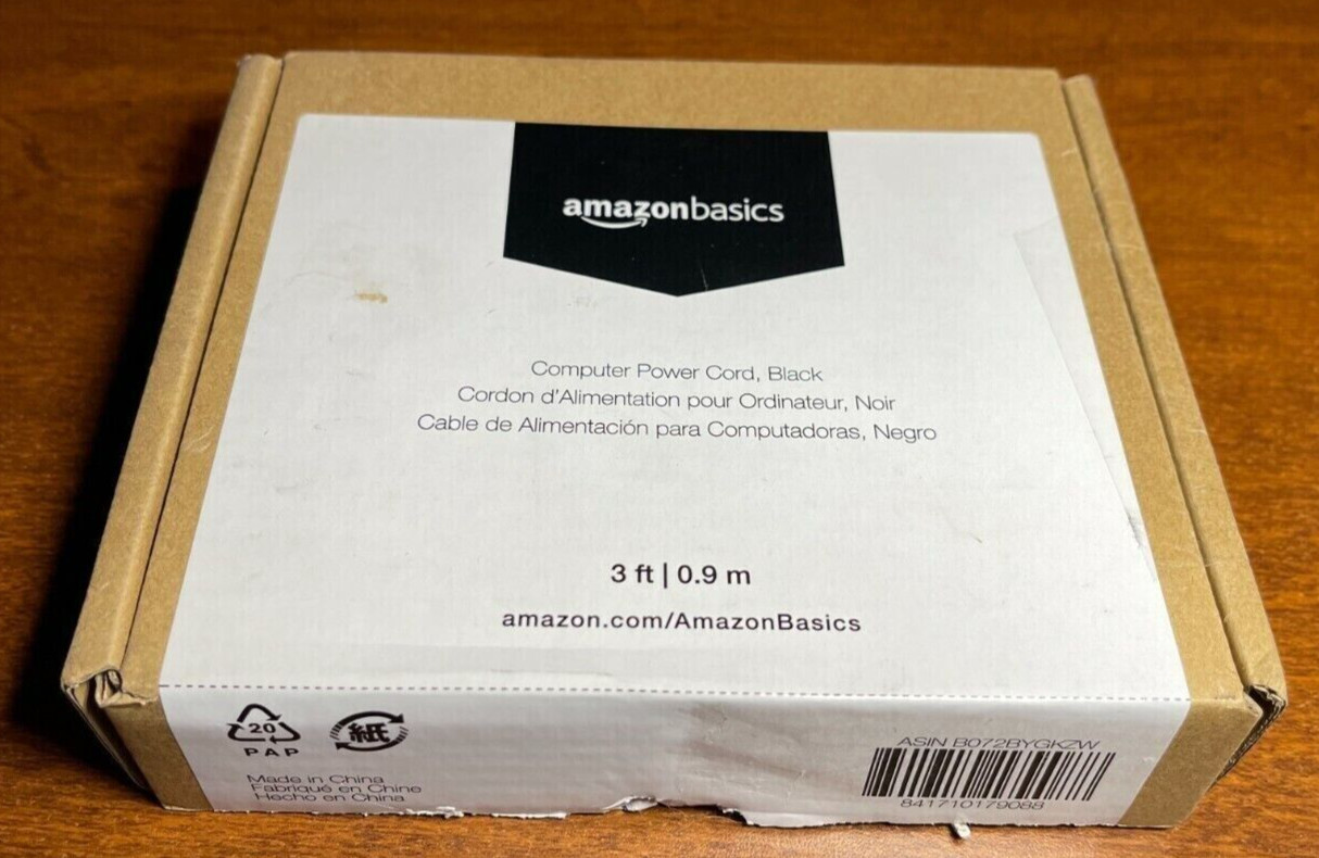 Amazon Basics Computer Monitor TV Replacement Power Cord 3-Foot Black