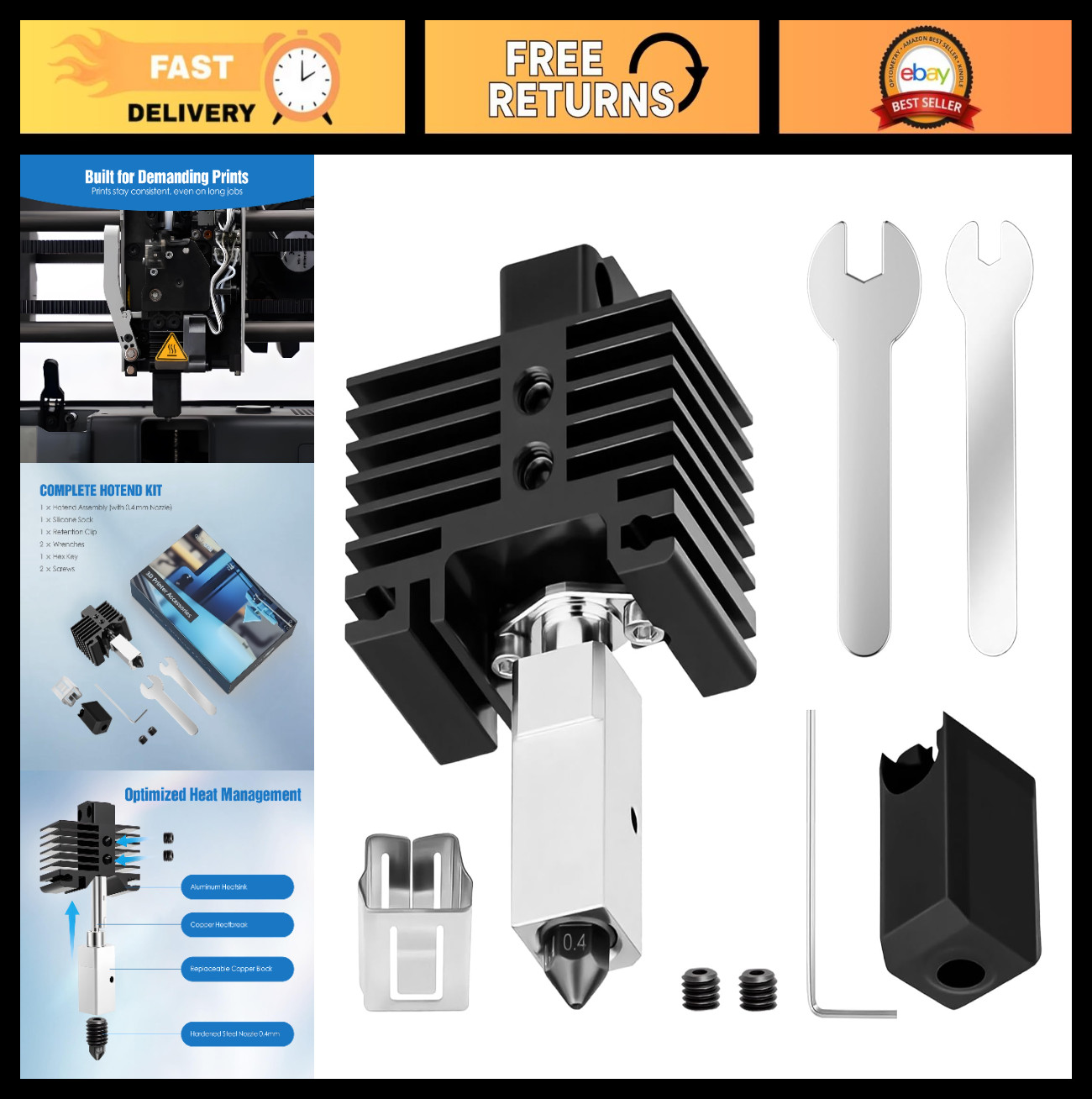 All-Metal High-Temperature Hotend Kit for 3D Printers - 0.4mm Nozzle, Stable Ext